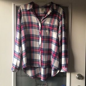 Ladies Bass Soft Plaid Button-up Shirt XL Hi/low